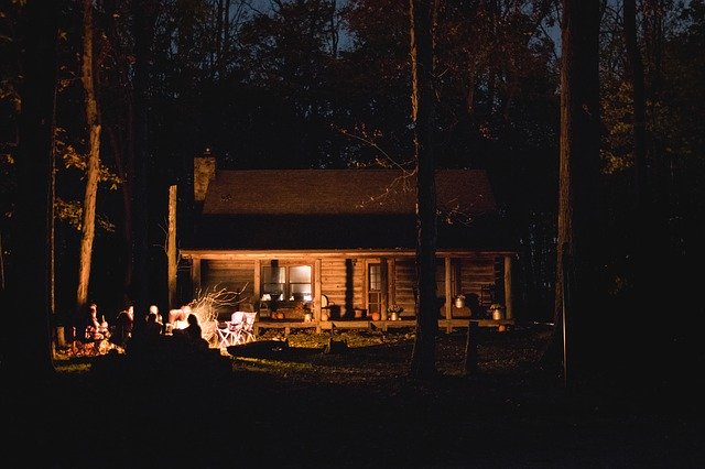 cabin woods dark night