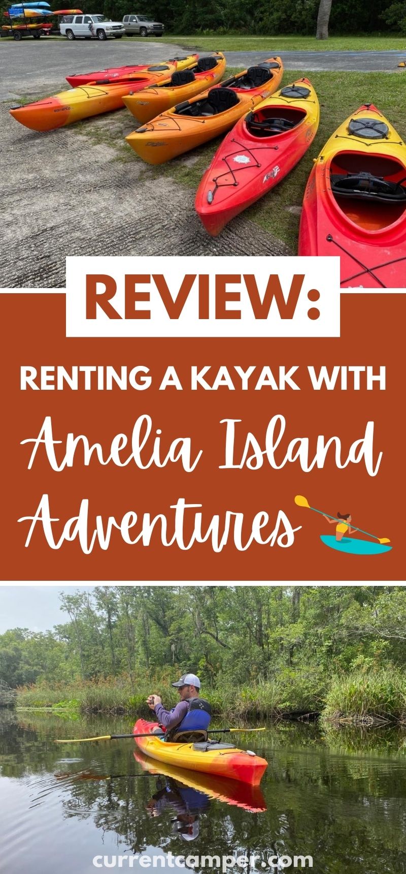 Pinterest image for renting a kayak with Amelia Island adventures article