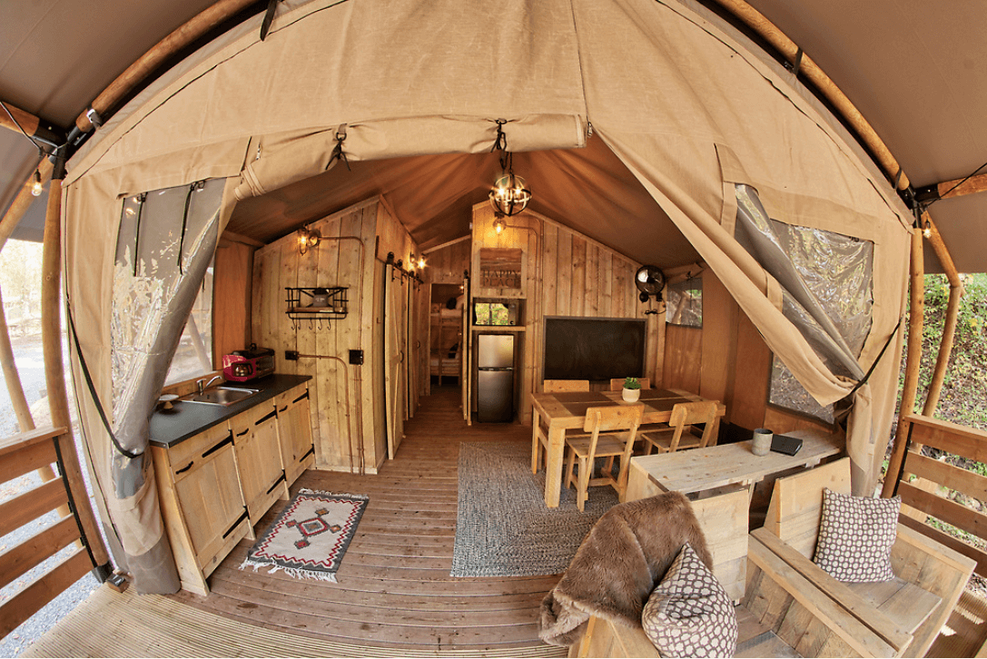 glamping tent with bathroom