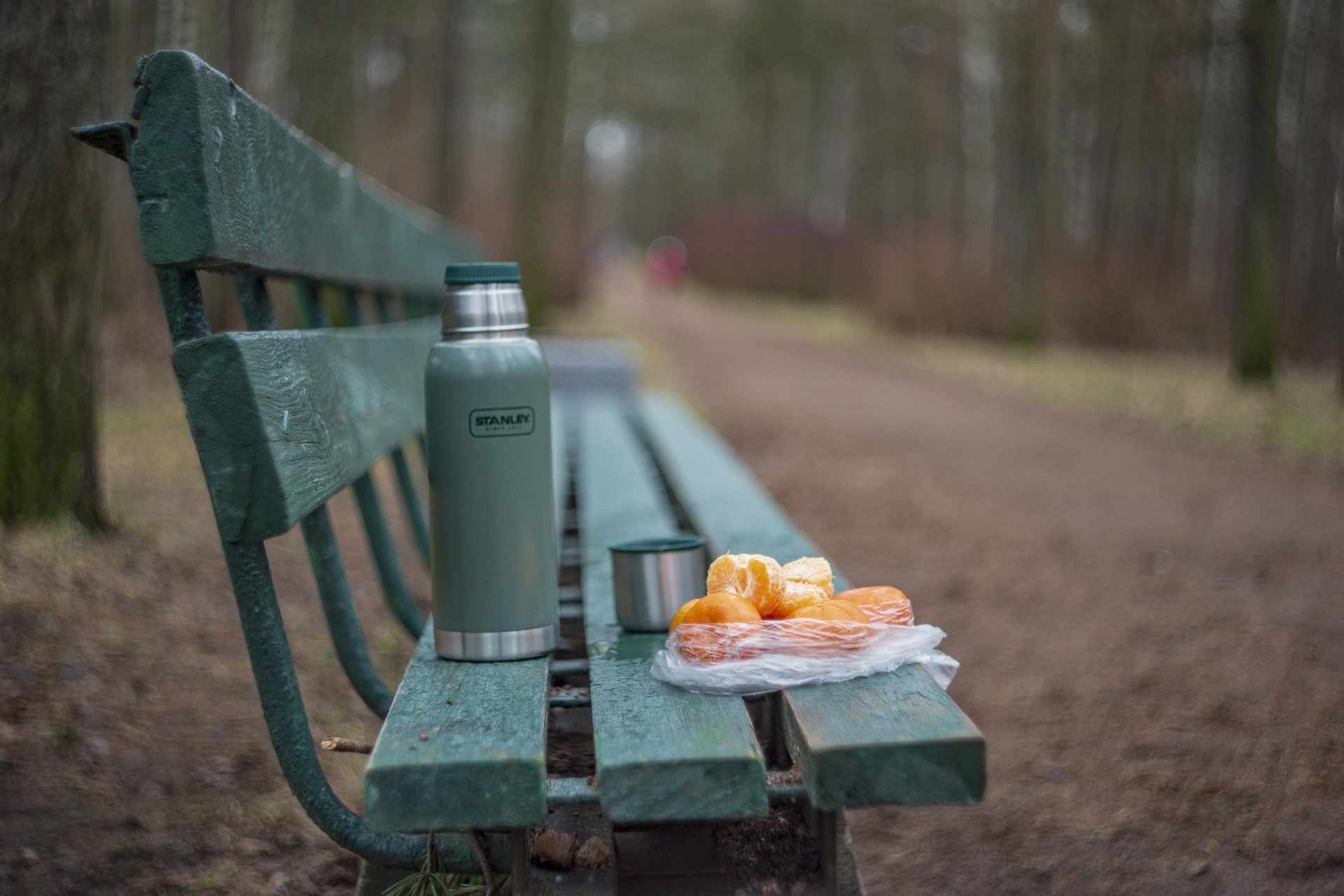 mandarin oranges thermos fruit bench 