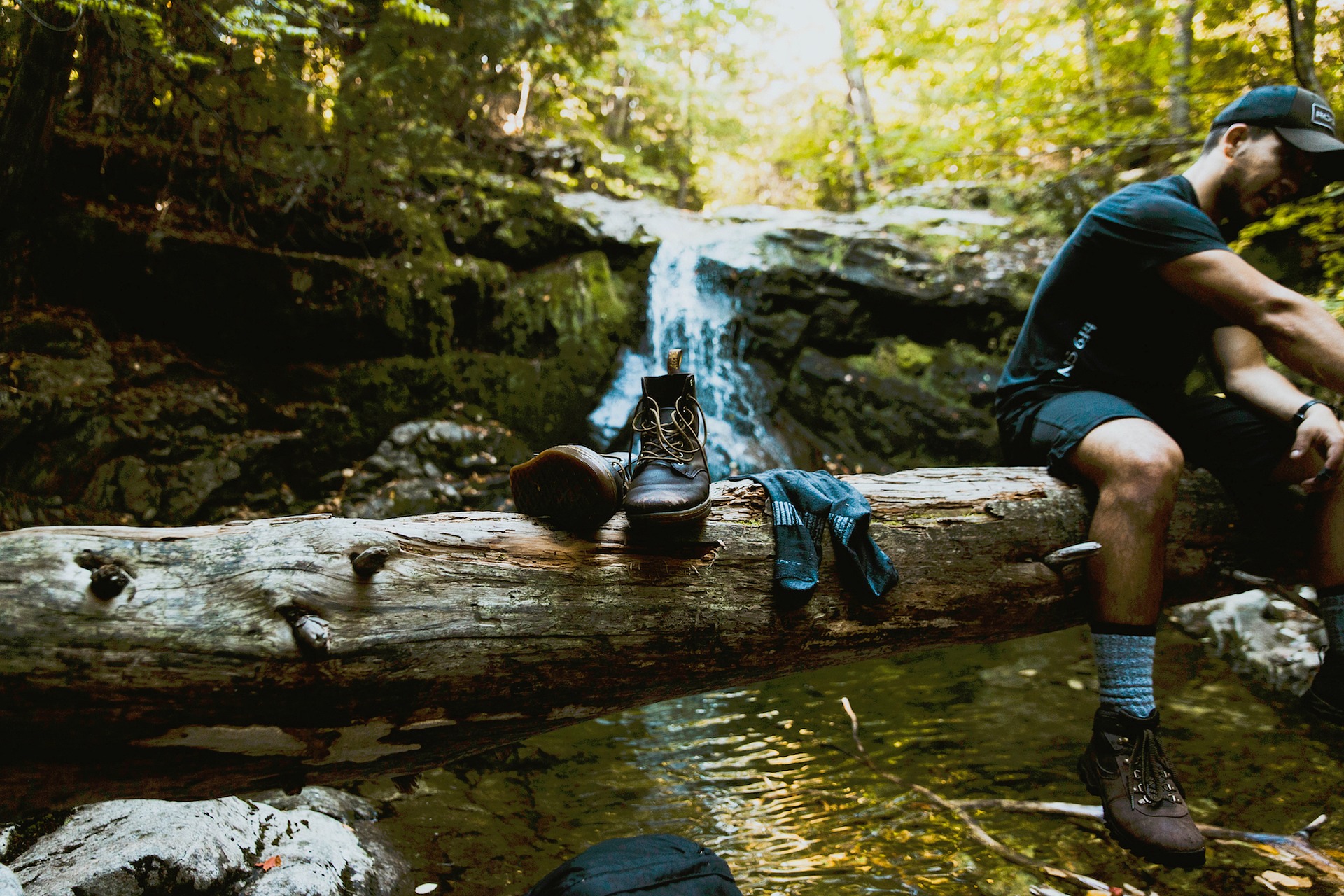 hiking boots waterfall 