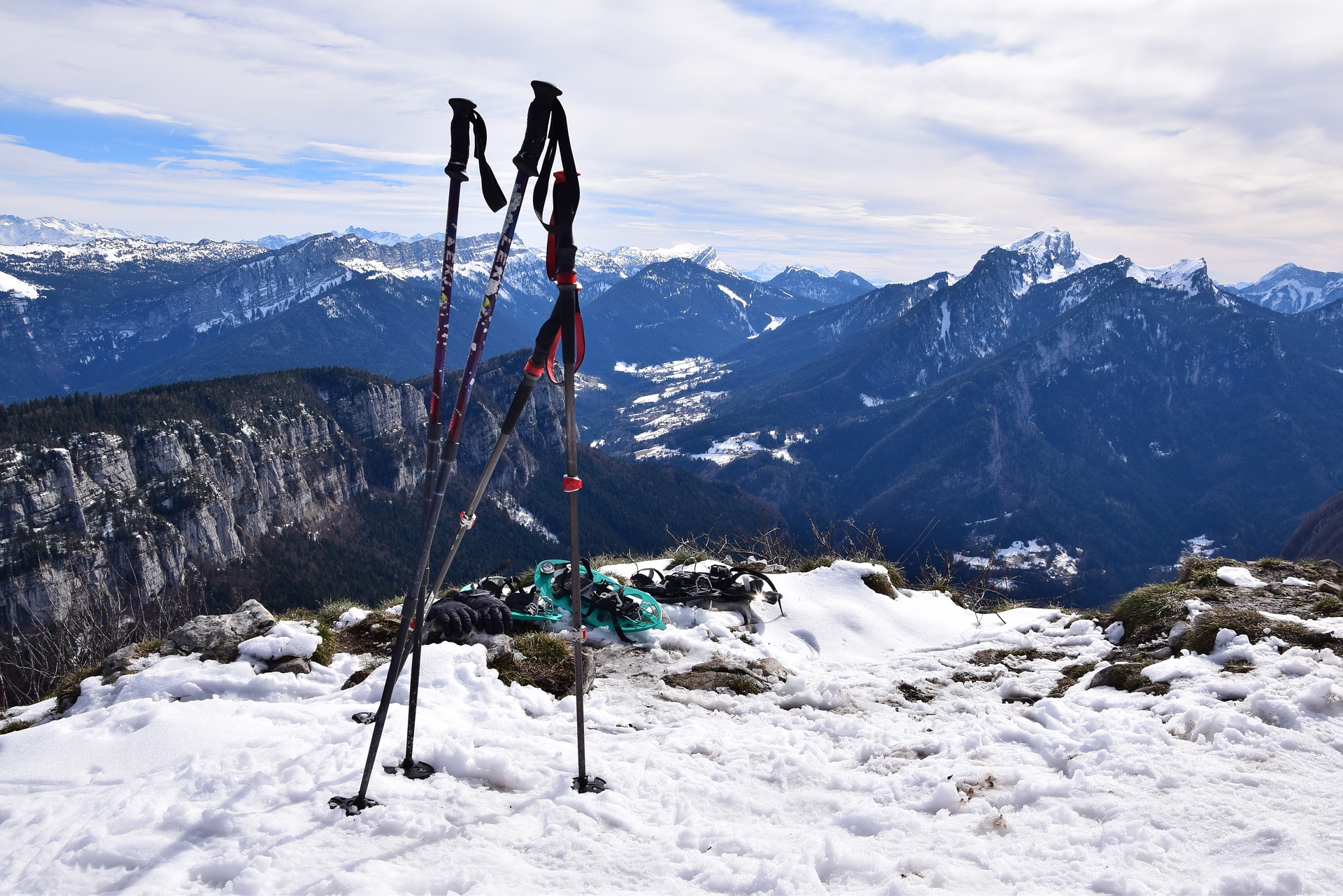 snowshoeing poles snow mountains pixabay